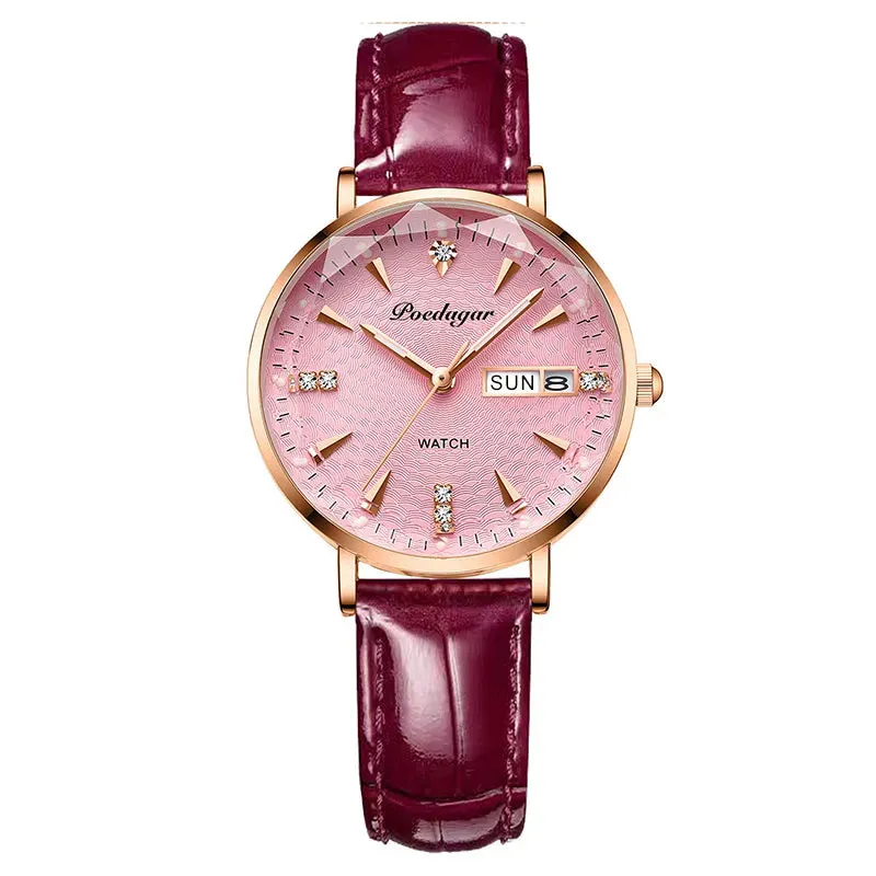 Women Wristwatch Ultra-thin Leather Belt Waterproof Luminous