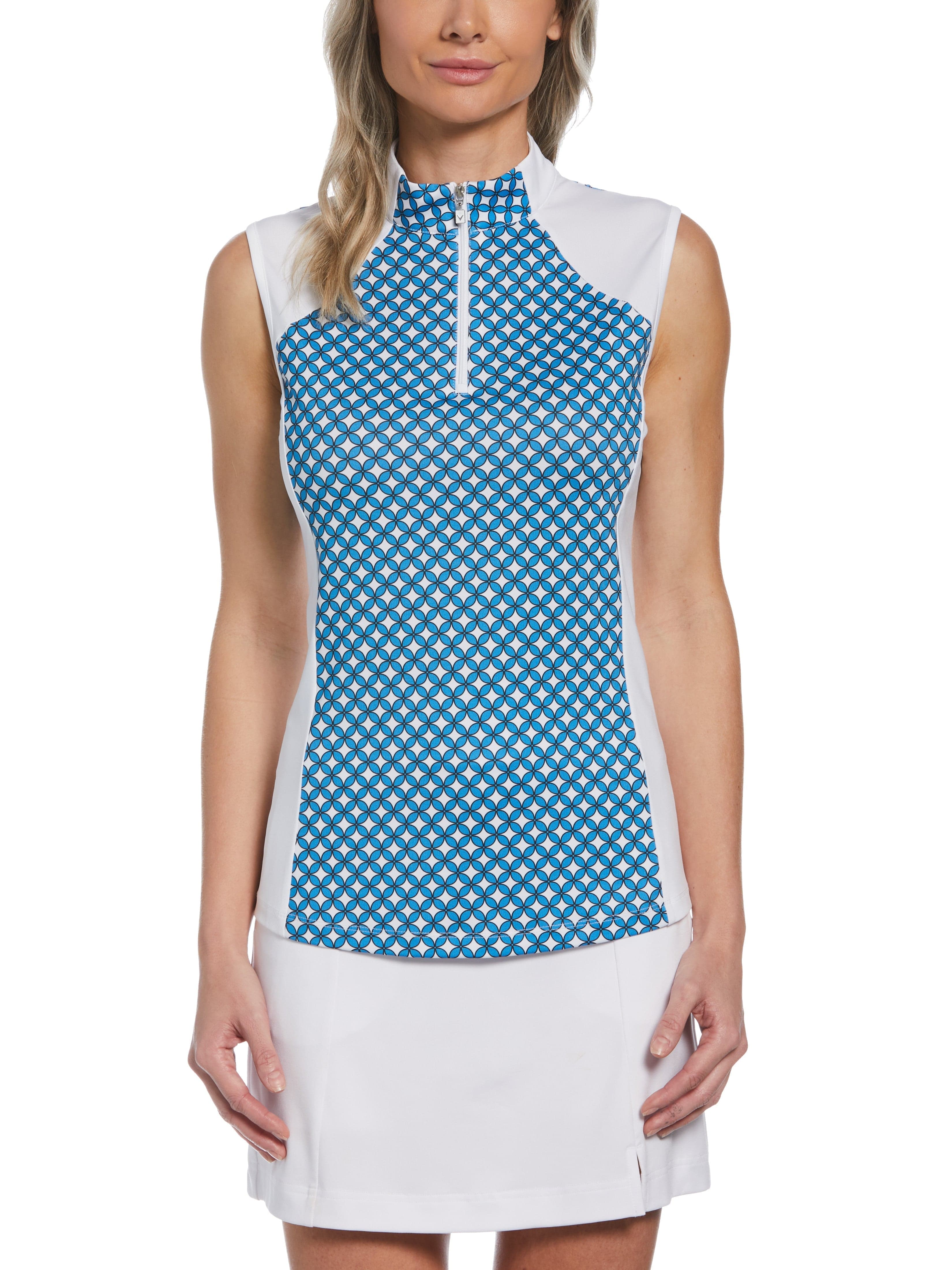 Womens Floral Geo Print Golf Polo